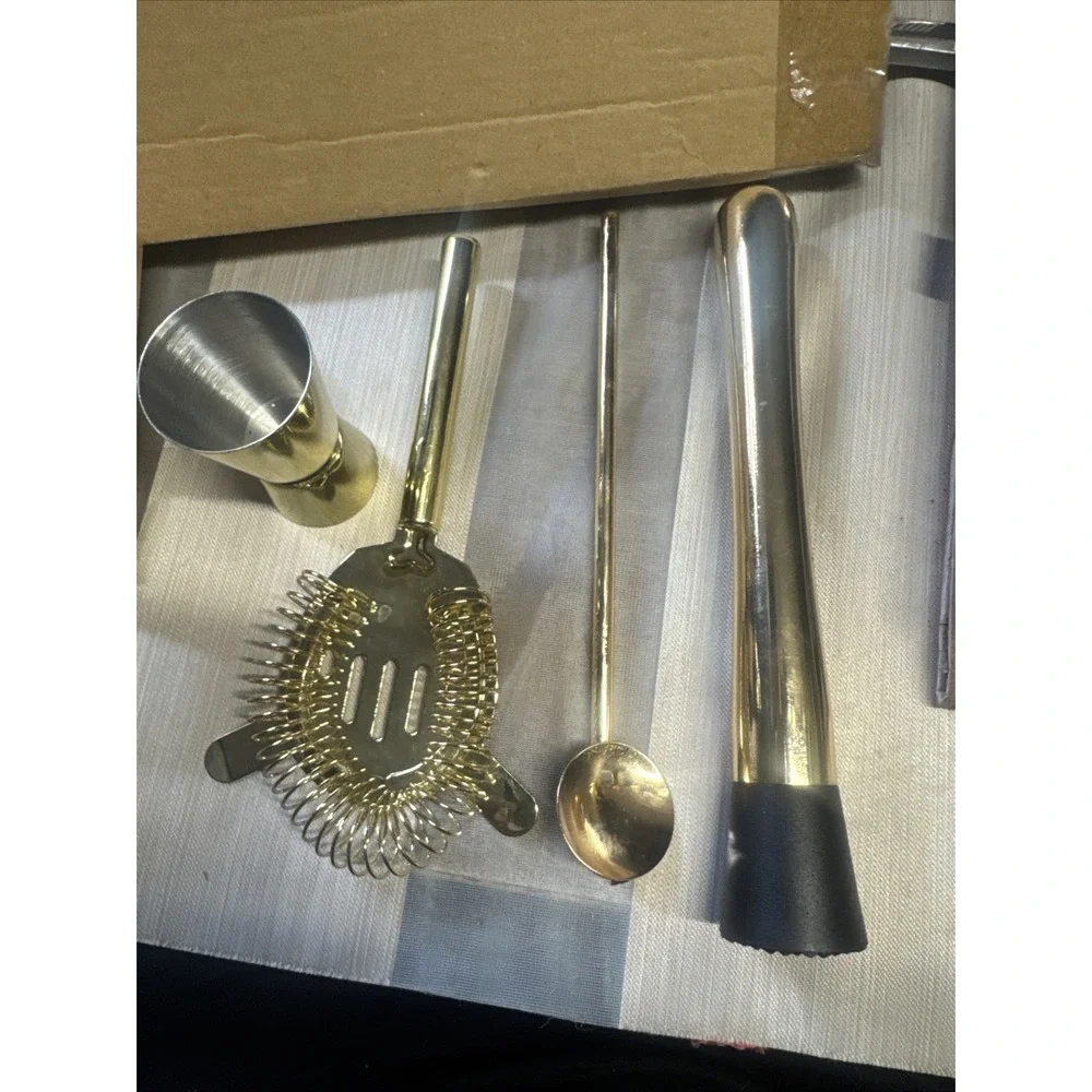 -Cocktail Shaker Set Stainless Steel Bartending Kit‎ 18.6oz Cocktail 12Pcs Gold